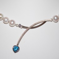 18ct White Gold Diamond Blue Topaz Pearl Necklace